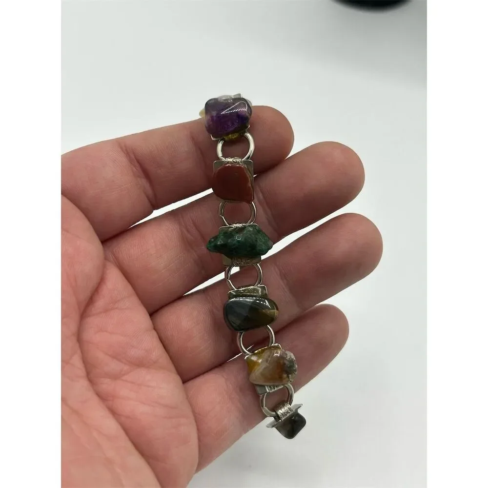 Vintage Multistone Chain Bracelet Women's Jewelry in Silver - Picture 3 of 5